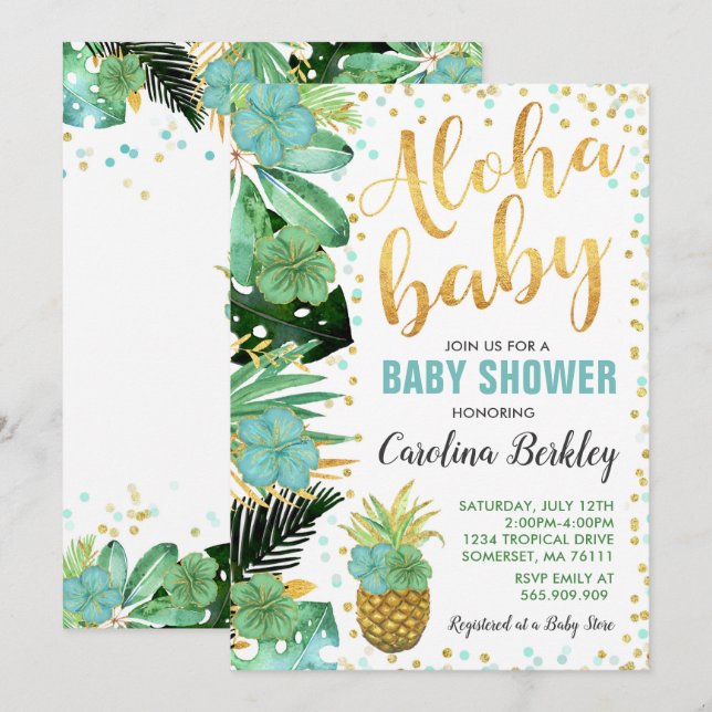 Aloha Baby Shower-inbjudan Tropical Baby Shower Inbjudningar (Fram/baksida)