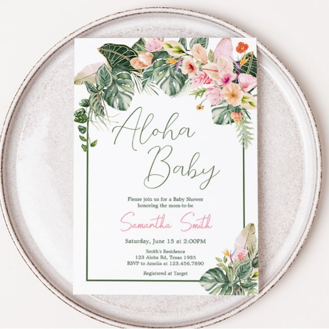 Aloha Baby Shower Inbjudningar (Aloha Pink Hawaiian Baby Shower Invitation)