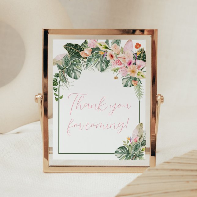 Aloha Baby Shower Tack för att du kom Poster (Aloha Pink Hawaiian Baby Shower Thank you for Coming Sign)