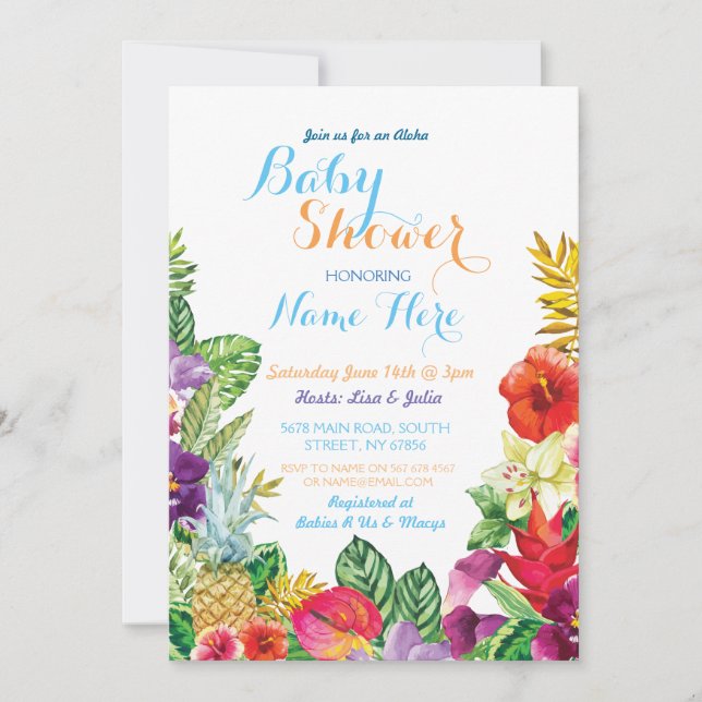 Aloha Baby Shower Tropical Luau Boy Blue Inbjudan (Framsida)