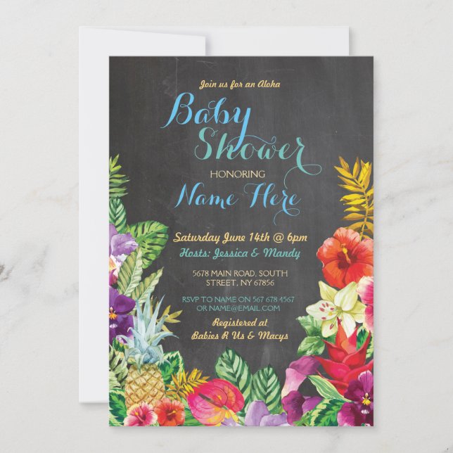 Aloha Baby Shower Tropical Luau Boy Blue Inbjudan (Framsida)