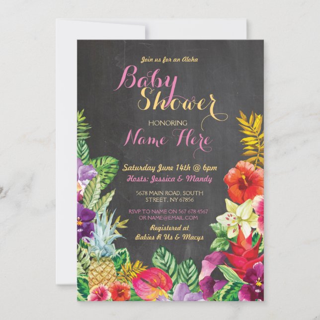 Aloha Baby Shower Tropical Luau Girl Rosa Inbjudan (Framsida)