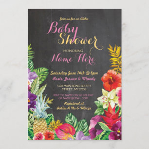 Aloha Baby Shower Tropical Luau Girl Rosa Inbjudan