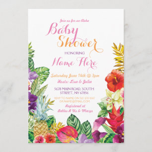 Aloha Baby Shower Tropical Luau Rosa Inbjudan