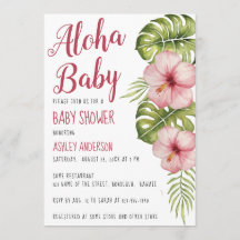 Aloha Baby Shower Tropiskt Blommigt Vattenfärg Ros