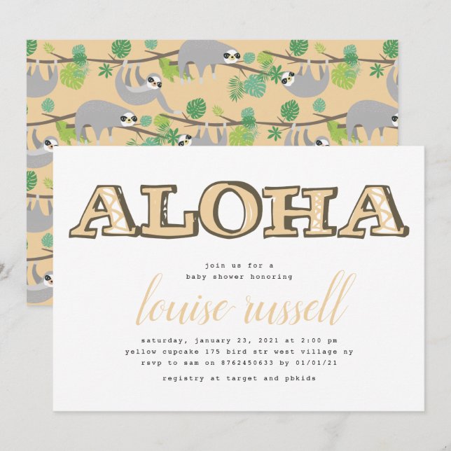 Aloha Baby Tropical Animal | Barnskor Inbjudningar (Fram/baksida)