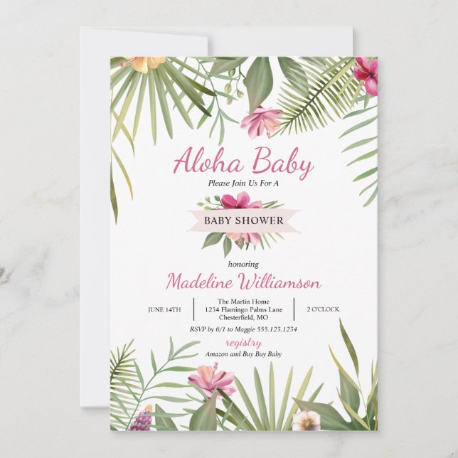 Aloha Baby Tropical Baby Shower Inbjudningar (Framsida)