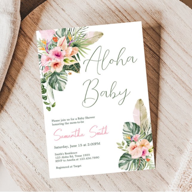 Aloha Baby Tropical Baby Shower Inbjudningar (Luau Hawaiian Girl Baby Shower Invitation)