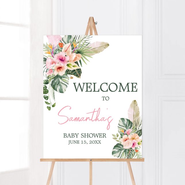 Aloha Baby Tropical Baby Shower Välkommen Poster (Luau Hawaiian Girl Baby Shower Welcome Sign)