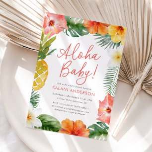 Aloha Baby Tropical Blommigt Baby Shower Inbjudningar