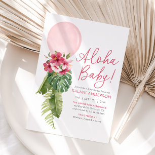 Aloha Baby Tropical Blommigt Balloon Baby Shower Inbjudningar