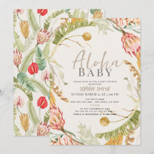 Aloha Baby Tropical Blommigt Botanical Baby Shower Inbjudningar
