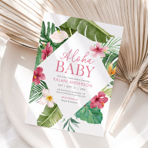 Aloha Baby Tropical Blommigt Girl Baby Shower Inbjudningar