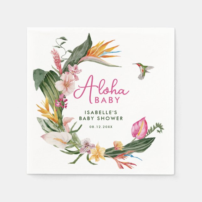 Aloha Baby Tropical Blommigt Wand Baby Shower Pappersservett (Framsidan)