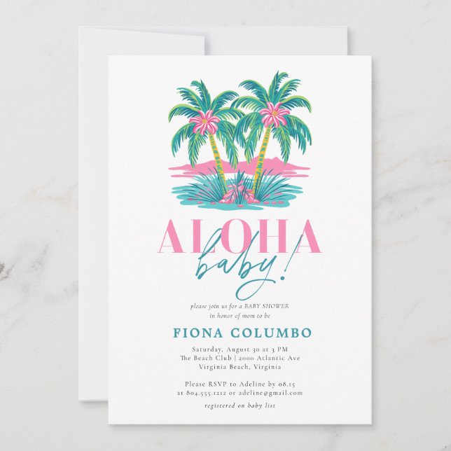 Aloha Baby Tropical Handflatan Träd Baby Shower Inbjudningar (Framsida)