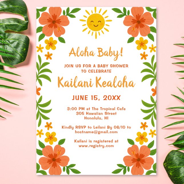 Aloha Baby! Tropical Hawaiian Blommigt Baby Shower Inbjudningar (Skapare uppladdad)