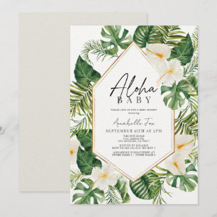 Aloha Baby White Tropical Blommigt Baby Shower Inbjudningar