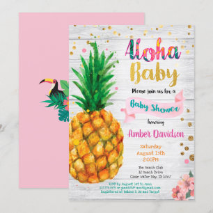 Aloha-babyduschinbjudan - Sommartropisk Inbjudningar