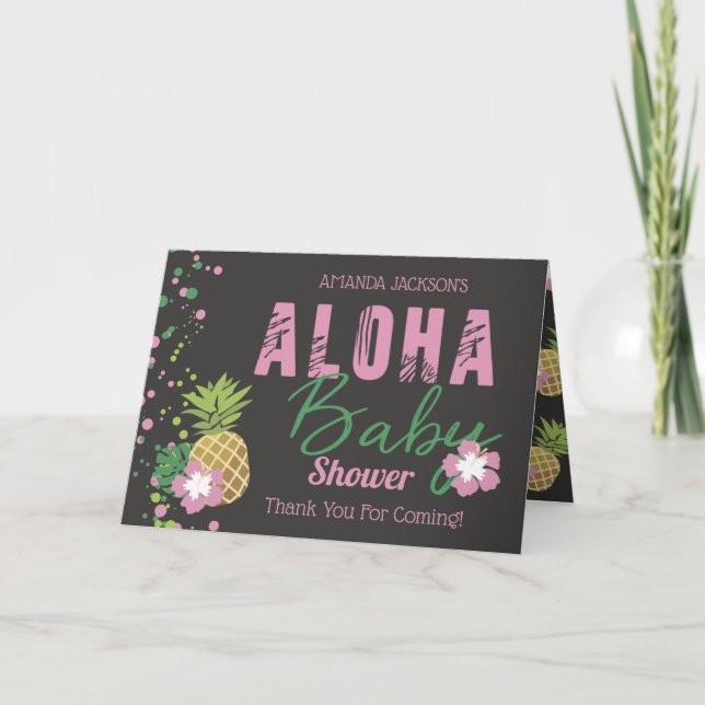 Aloha babyrosor & grönt tropiskt ananasfoto tack kort (Framsida)