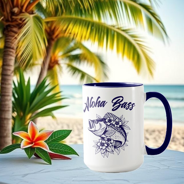 Aloha Bass-Hawaiian Blue Mugg (Aloha Bass Bass Fish Hawaiian Tropical Flowers Fisherman Trend Fish Mug)