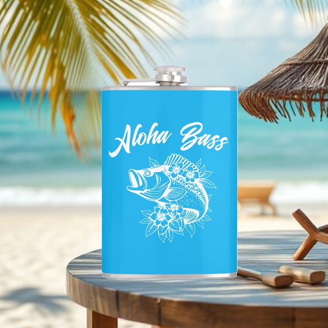 Aloha Bass-Hawaiian Light Blue Fickplunta (Aloha Bass Bass Fish Hawaiian Tropical Flowers Fisherman Trend Fish Flask light blue)