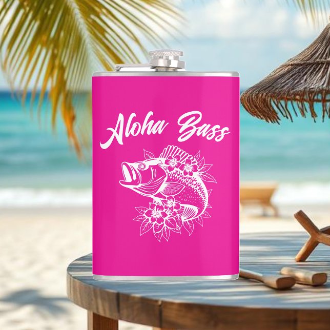 Aloha Bass-Hawaiian Rosa Fickplunta (Aloha Bass Bass Fish Hawaiian Tropical Flowers Fisherman Trend Fish Flask Bright Pink)