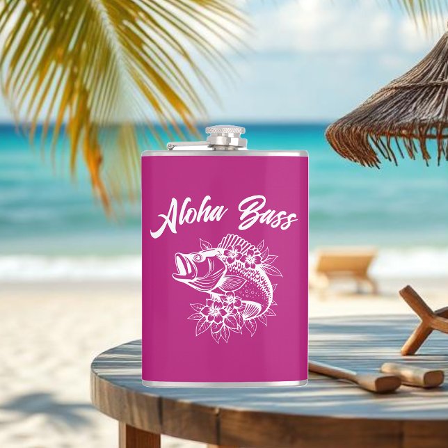Aloha Bass-Hawaiian Rosa Fickplunta (Aloha Bass Bass Fish Hawaiian Tropical Flowers Fisherman Trend Fish Flask Pink)