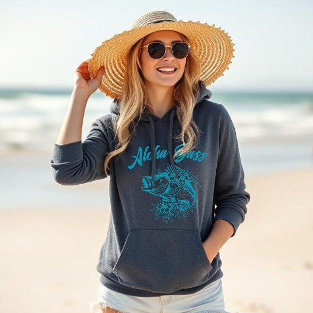 Aloha Bass Hawaiian-Tropical Flowers-Fisherman Hoodie (Aloha Bass Hawaiian Tropical Flowers, Fisherman Core, Summer Hoodie, Beach Hoodie)