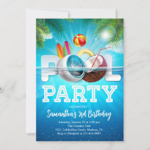 Aloha Bassäng Party Birthday Inbjudningar