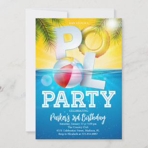 Aloha Bassäng Party Birthday Inbjudningar