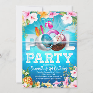 Aloha Bassäng Party Birthday Inbjudningar