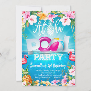 Aloha Bassäng Party Birthday Inbjudningar