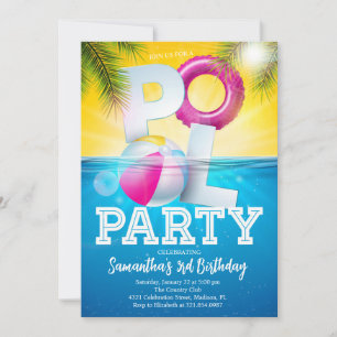 Aloha Bassäng Party Blommigt Birthday Inbjudningar