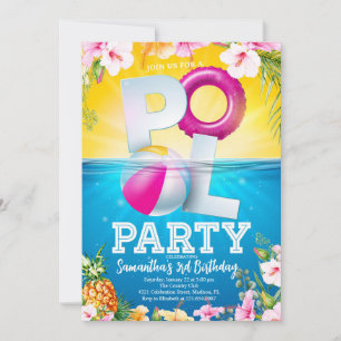 Aloha Bassäng Party Blommigt Birthday Inbjudningar