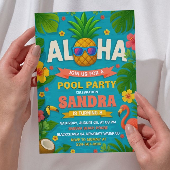 Aloha Bassäng Party födelsedagsinbjudan Inbjudningar (Aloha Pool Party Birthday Invitation)