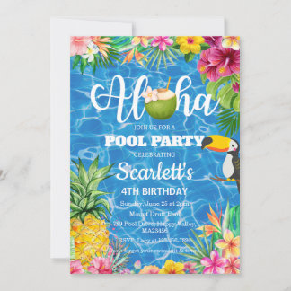 Aloha bassäng party Hawaii-födelsedagsinbjudan Inbjudningar