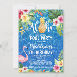 Aloha Bassäng Party Tropical Pineapple Birthday Inbjudningar