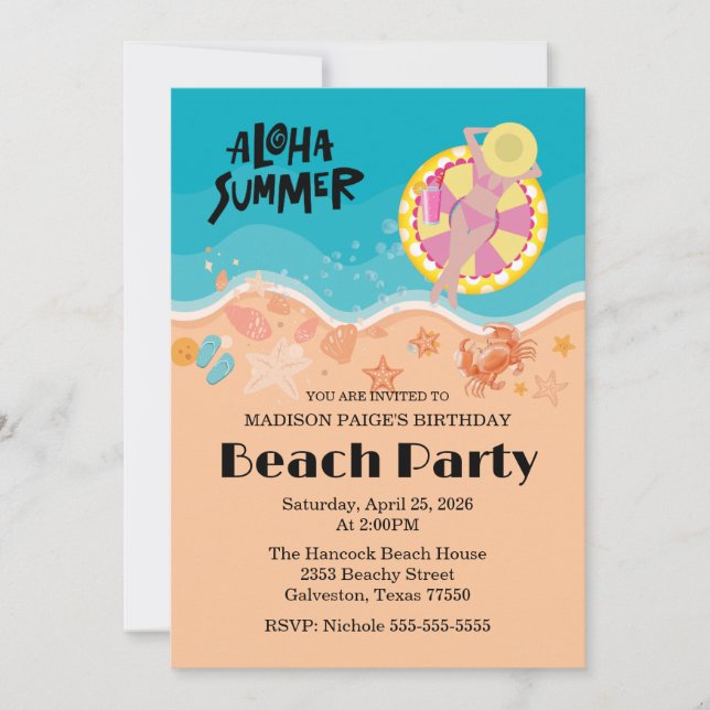Aloha Beach Birthday Party Inbjudningar (Framsida)