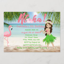 Aloha Beach Girls Luau Födelsedagsfest inbjudan
