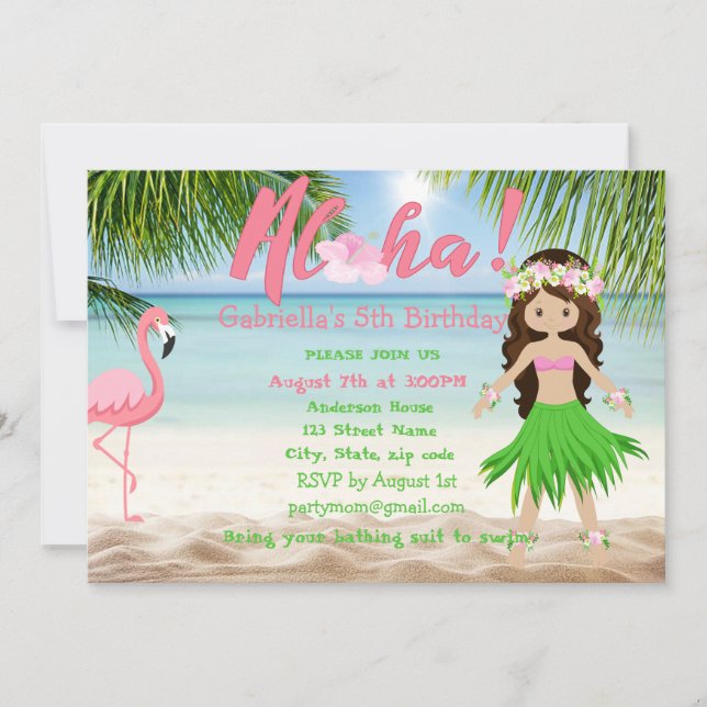 Aloha Beach Girls Luau Födelsedagsfest inbjudan (Framsida)