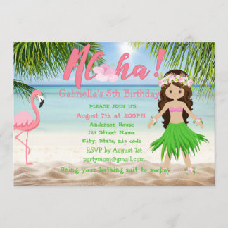 Aloha Beach Girls Luau Födelsedagsfest inbjudan