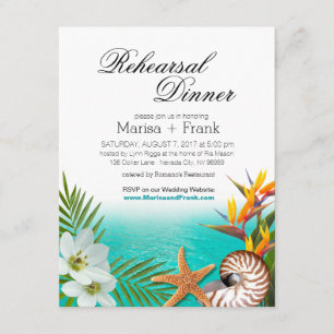 Aloha Beach Rehearsal Middag Plumeria Frangipani Inbjudningar