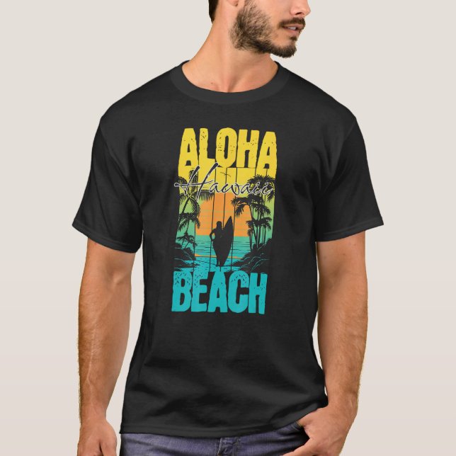 Aloha Beach Summer Sunset Surfer Silhouette Men Wo T Shirt (Framsida)