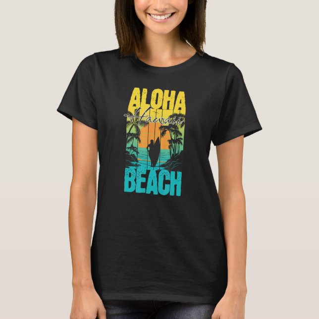 Aloha Beach Summer Sunset Surfer Silhouette Men Wo T Shirt (Framsida)