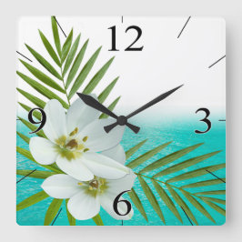 Aloha Beach Tropical Flowers Fyrkantig Klocka