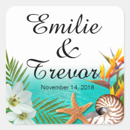 Aloha Beach Wedding Plumeria Frangipani Fyrkantigt Klistermärke