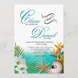 Aloha Beach Wedding Plumeria Frangipani Nautilus Inbjudningar