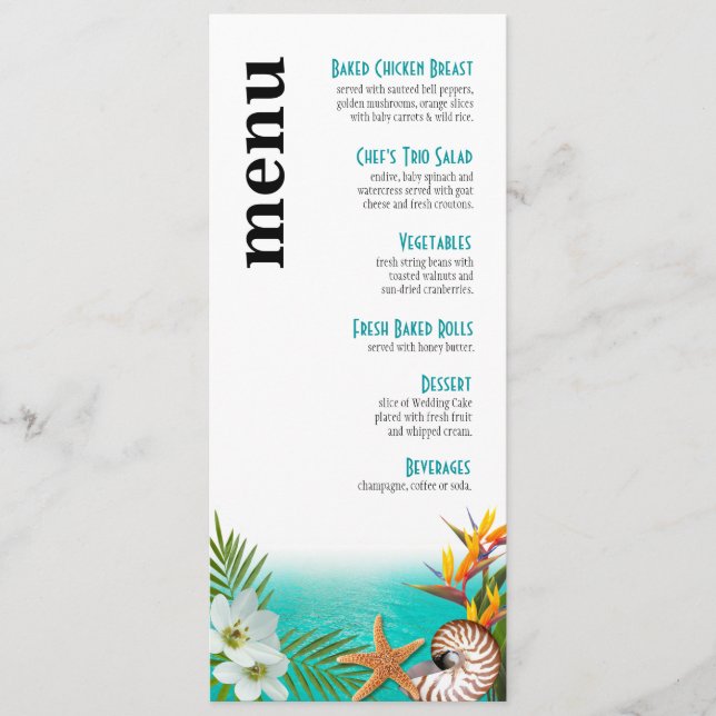 Aloha Beach WedMenu Plumeria Frangipani Meny (Framsida)