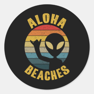 Aloha Beacher Funny Retro Hawaii Shaka Alien Hawai Runt Klistermärke