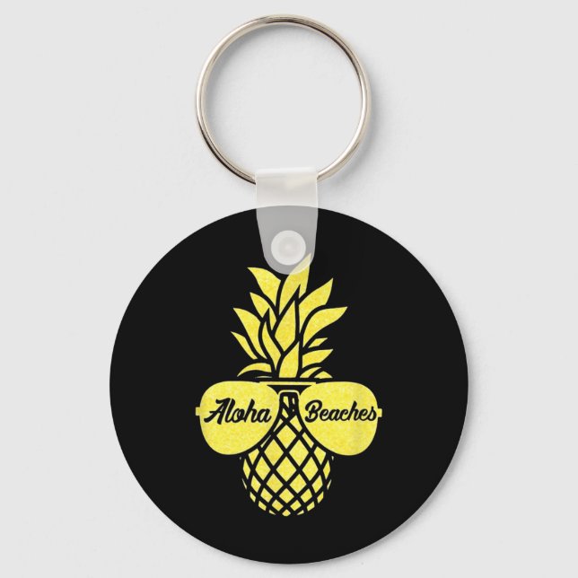 Aloha Beacher Gult Pineapple Gift Hawaii Sungles Nyckelring (Framsida)